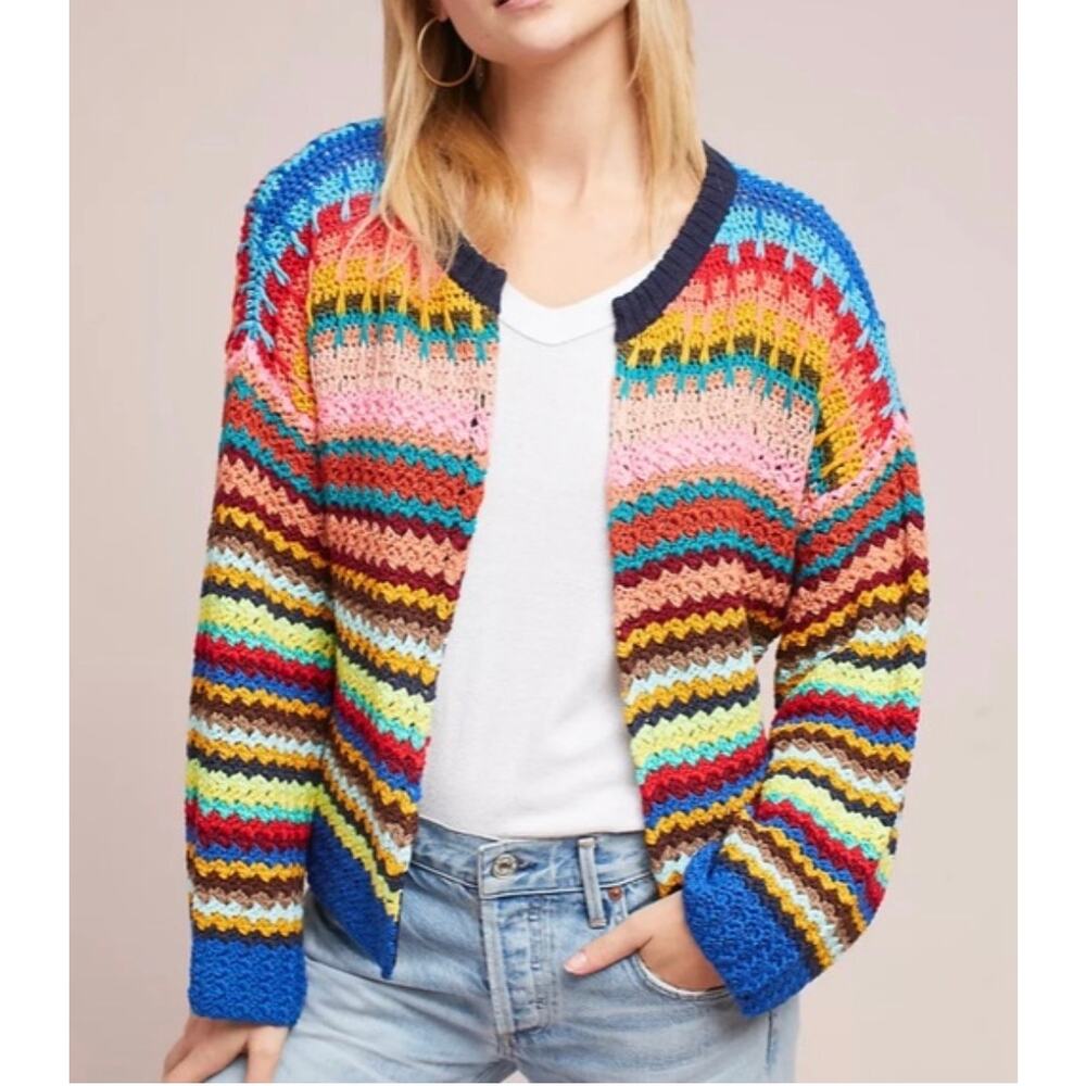 Anthropologie Moth Rainbow Chevron Knit Open Betty Cardigan XS